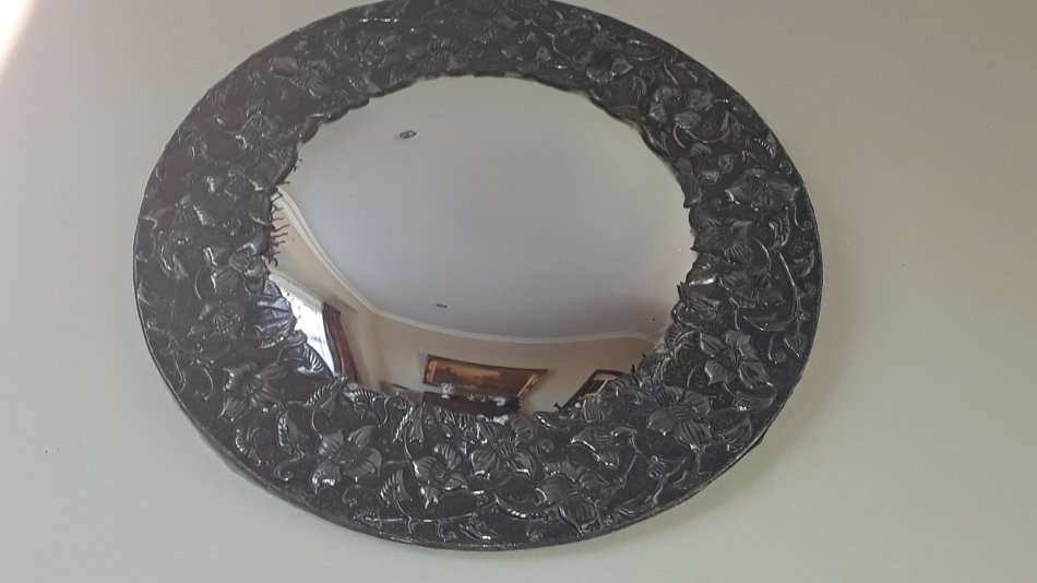 Vintage Convex Mirror in Pewter Frame.