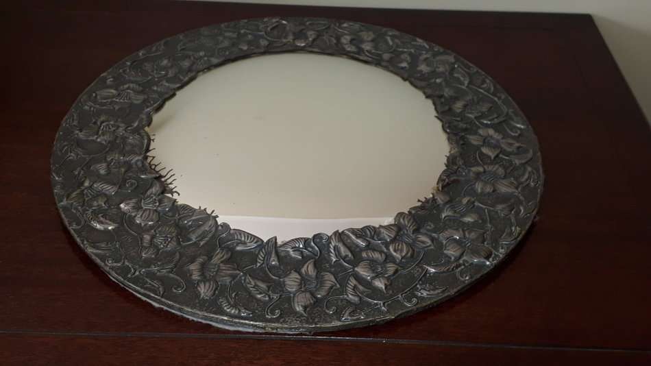 Vintage Convex Mirror in Pewter Frame.