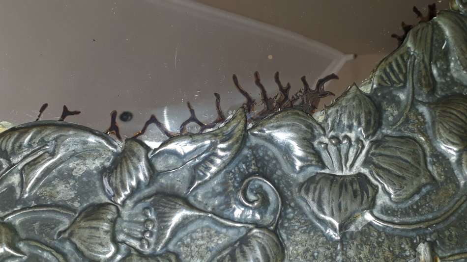 Vintage Convex Mirror in Pewter Frame.