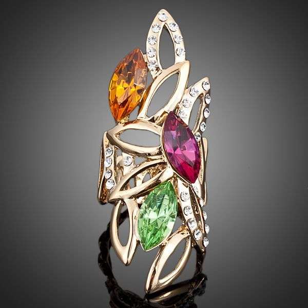 1.05ct 18kt Gold Plated Three Multicolour SWA ELEMENTS Austrian Crystal Water Drop Ring**In Stock**