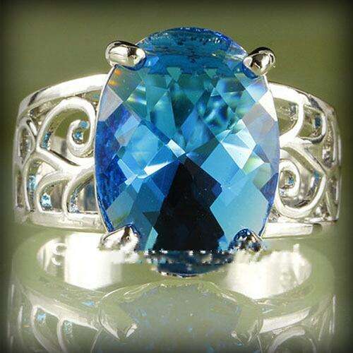 Dazzling Oval Cut BLUE Topaz 925 Silver Ladies Ring**In Stock**Size 7 or 8 Avail**