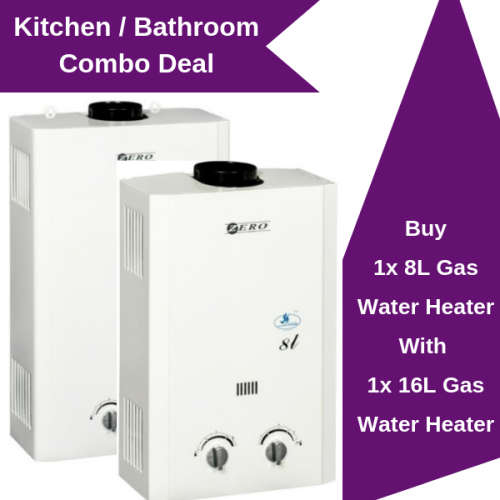 ZERO APPLIANCES GAS WATER HEATER COMBO  8L AND 16L