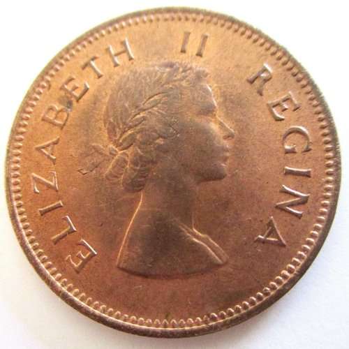 A 1957 SOUTH AFRICAN HALF PENNY--BRILLIANT EF COIN--GOOD FOR GRADING