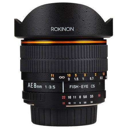 ** ROKINON FISH-EYE CS ** AE 8 MM  1:3.5 ** ASPHERICAL **  REAR  CAP ** NIKON MOUNT*GOOD CONDITION*