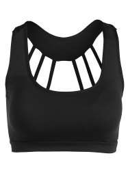 Scoop Neck Back Strappy Padded Yoga Top - Black