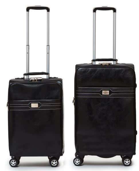 2 Piece PU Leather Vintage Trolley Luggage Bag Set - Black  [Second Hand]
