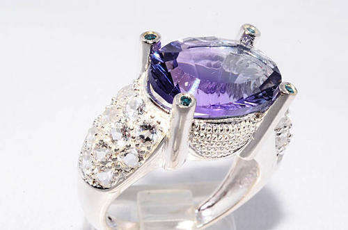 $500 8.71CT NATURAL MYSTIC TOPAZ,WHITE TOPAZ & BLUE DIAMOND RING