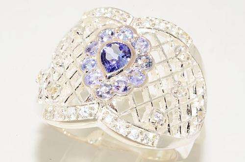 1.51CT NATURAL TANZANITE & WHITE TOPAZ RING GORGEOUS