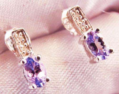 SUPERB 9CT WHITE GOLD REAL TANZANITE & REAL DIAMOND DECO EARRINGS