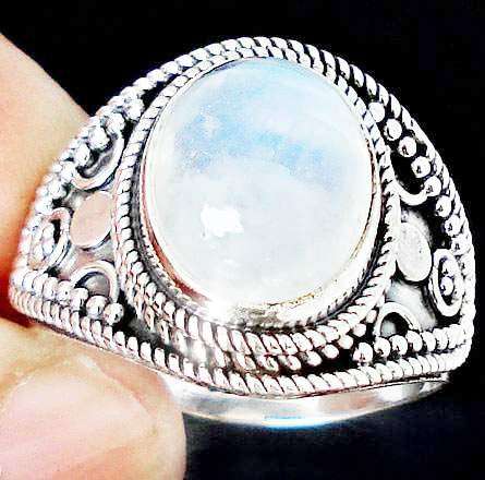 5cts EXOTIC BLUE RAINBOW MOONSTONE OVAL 925 STERLING SILVER RING size 7