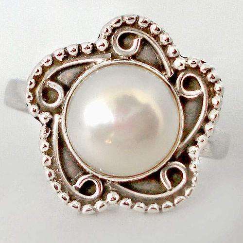 3.43cts WHITE PEARL ROUND 925 SILVER CHRISTMAS GIFT RING JEWELRY size 5.5