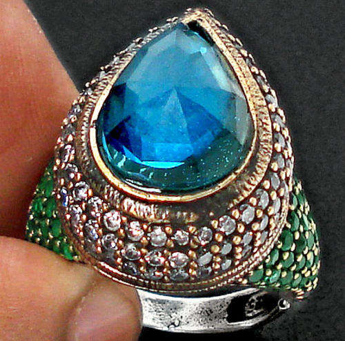 9.83cts TURKISH BLUE AQUA MIST TOPAZ 925 SILVER HOLIDAY GIFT RING size 7