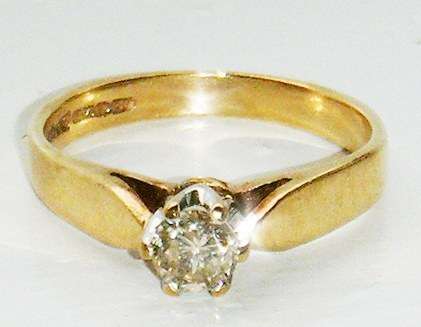 UK HALLMARKED 9CT GOLD .25 CARAT DIAMOND SOLITAIRE RING SIZE I