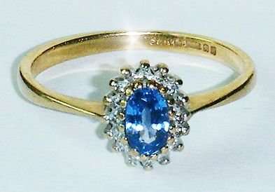 UK HALLMARKED 9CT YELLOW GOLD SAPPHIRE & DIAMOND RING SIZE I (SMALL)
