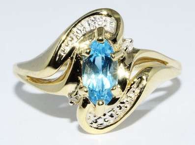 .80Ct 3 Stone Natural Blue Topaz & Diamond Ring Size 9