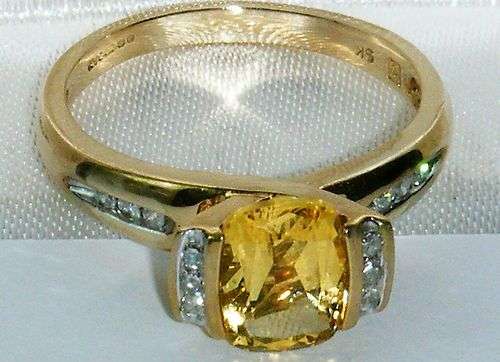 UK HALLMARKED 9CT YELLOW GOLD CITRINE & DIAMOND RING SIZE M