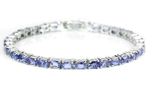 ***REAL STONES!!!*** 32PCS. NATURAL OVAL AAA VIOLET BLUE TANZANITE STERLING 925 SILVER BRACELET