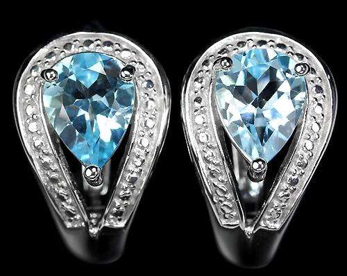 ***REAL STONES!!!*** 18X12 MM. NATURAL AAA SKY BLUE TOPAZ PEAR FACET CUT STERLING 925 SILVER EARRING