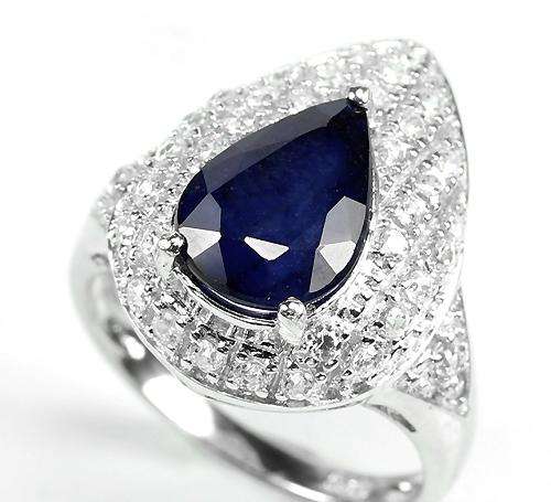 ***IN STOCK!!!***REAL STONES!!!*** BLUE SAPPHIRE PEAR STERLING 925 SILVER RING 6.75