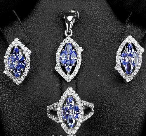 ***REAL STONES!!!*** AAA VIOLET BLUE TANZANITE STERLING 925 SILVER SET