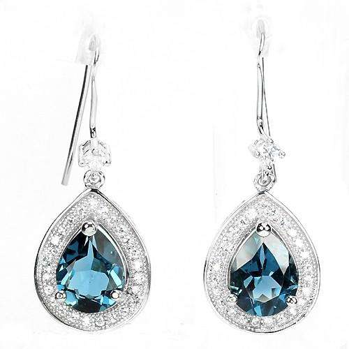 ***REAL STONES!!!*** LONDON BLUE TOPAZ STERLING 925 SILVER EARRING