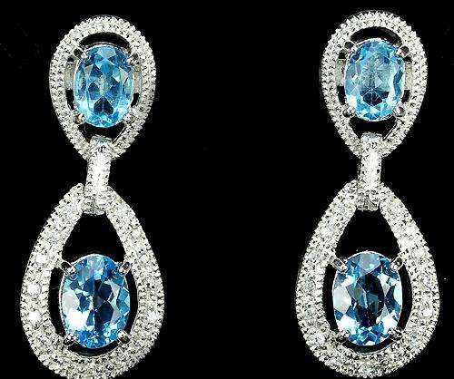 ***REAL STONES!!!*** NATURAL AAA SWISS BLUE TOPAZ STERLING 925 SILVER EARRING