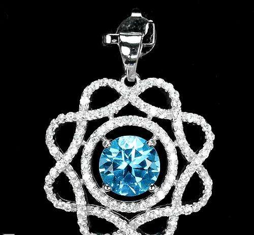 ***IN STOCK!!!***REAL STONES!!!*** GENUINE AAA SWISS BLUE TOPAZ 925 SILVER PENDANT