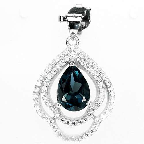 ***REAL STONES!!!*** GENUINE LONDON BLUE TOPAZ STERLING 925 SILVER PENDANT