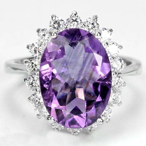 ***REAL STONES!!!*** NATURAL 14X10MM. OVAL AAA PURPLE AMETHYST STERLING 925 SILVER RING 8