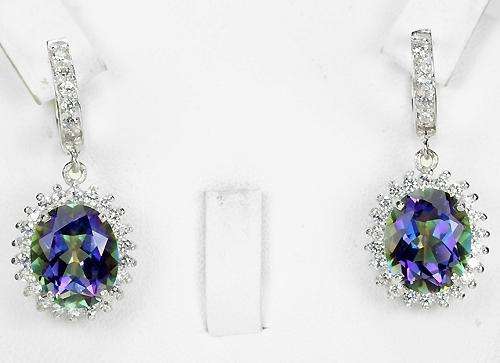 ***IN STOCK!!!***REAL STONES!!!*** GENUINE 12 X 10 MM. MULTI COLOR TOPAZ STERLING 925 SILVER EARRING