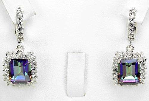 ***IN STOCK!!!**REAL STONES!!!*** GENUINE 10x8 MM. AAA MULTI COLOR TOPAZ STERLING 925 SILVER EARRING