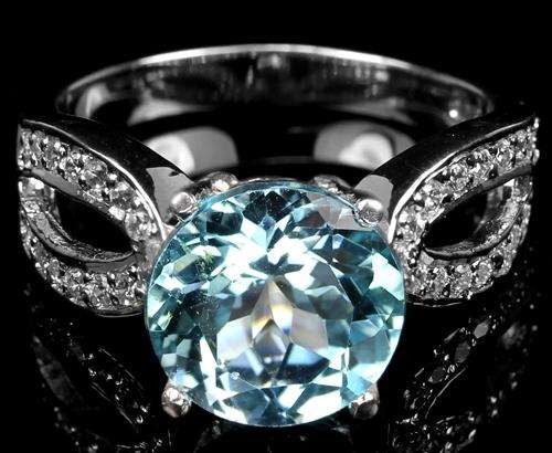 ***REAL STONES!!!*** REAL 10 MM. SKY BLUE TOPAZ ROUND FACET STERLING 925 SILVER RING 7.25