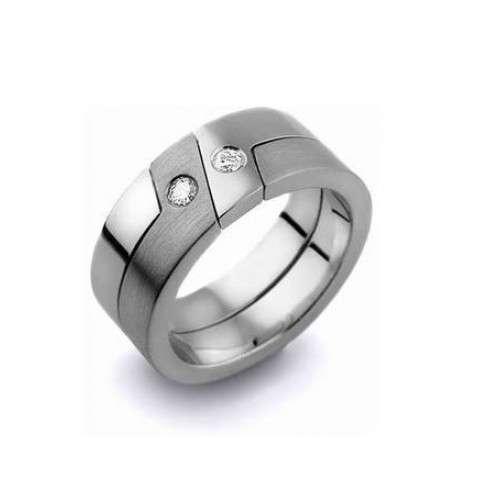 "PUZZLE RINGS" 14K WHITE GOLD 2 BAND PUZZLE RING WITH SMALL DIAMONDS