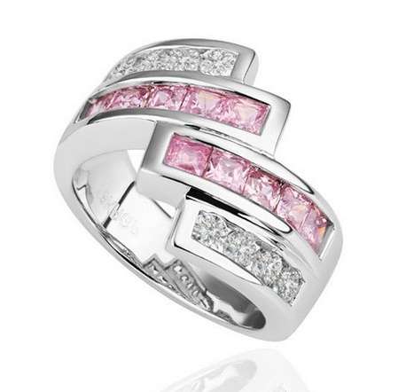 Wonderful, Sexy Dazzling White & Pink Topaz Crystals Set in 18ct Platinum Rolled Gold #Size 7.5