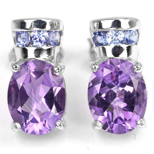 ***IN STOCK!!***REAL STONES!!!*** PURPLE AMETHYST-VIOLET BLUE TANZANITE STERLING 925 SILVER EARRIN