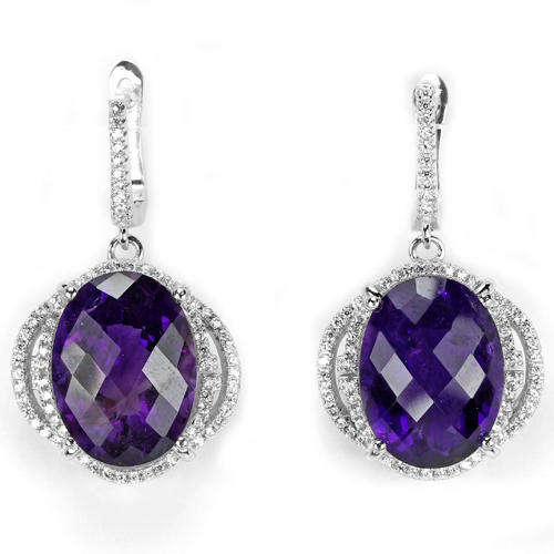 ***IN STOCK!!***REAL STONES!!!*** NATURAL 16X12 MM. AAA PURPLE AMETHYST STERLING 925 SILVER EARRING