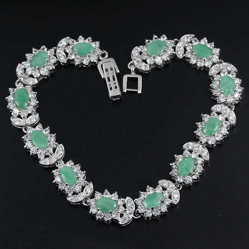 ***IN STOCK!!***REAL STONES!!!*** NATURAL GREEN EMERALD STERLING 925 SILVER BRACELET 7.75