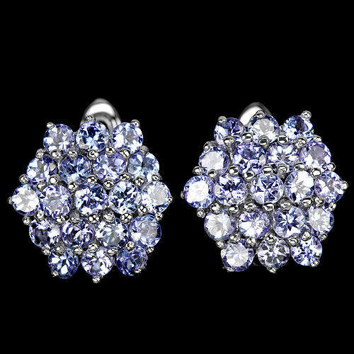 ***REAL STONES!!!*** NATURAL GEM VIOLET BLUE TANZANITE ROUND FACET STERLING 925 SILVER EARRING