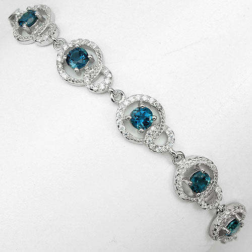 **IN STOCK!!***REAL STONES!!!*** GORGEOUS TOP LONDON BLUE TOPAZ 925 SILVER BRACELET 8ins.