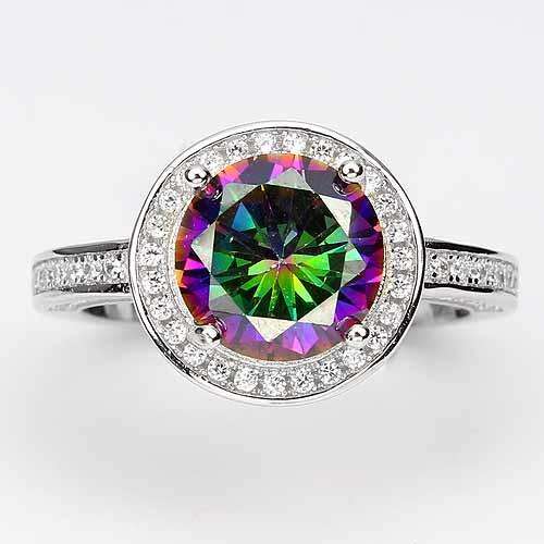 ***REAL STONES!!!**IN STOCK!!** TOP RAINBOW COLORS QUARTZ  STERLING 925 SILVER RING Sz 7