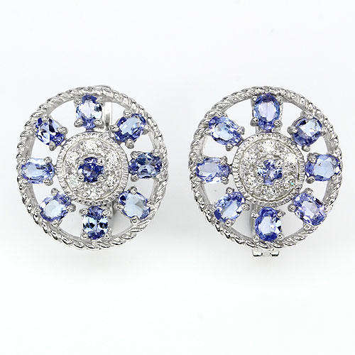***REAL STONES!!!***LUXURY! NATURAL RICH BLUE VIOLET TANZANITE STERLING 925 SILVER EARRINGS