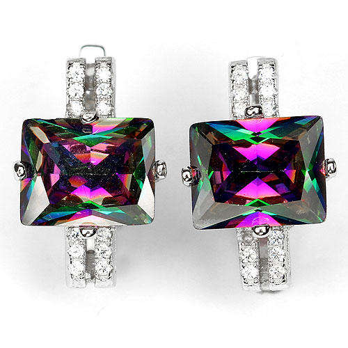 ***REAL STONES!!!***IN STOCK!!*** RAINBOW QUARTZ BAGUETTE CUT 10x8mm STERLING 925 SILVER EARRING