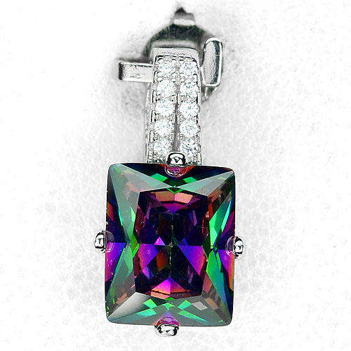 ***REAL STONES!!!***IN STOCK!!!*** RAINBOW QUARTZ BAGUETTE CUT 10x8mm STERLING 925 SILVER PENDANT