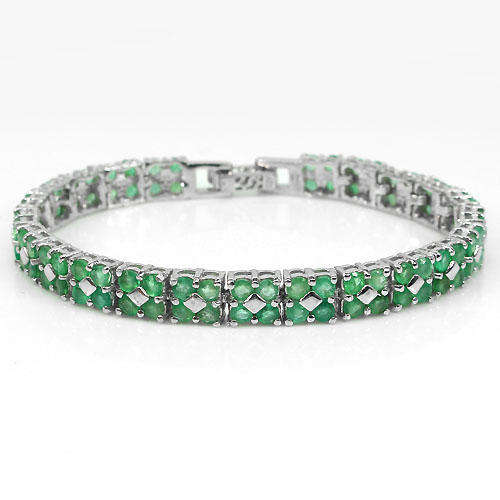 **IN STOCK***REAL STONES!!!*** LUXURIOUS NATURAL.GREEN BRAZILIAN EMERALD STERLING 925 SILVER BRACELE