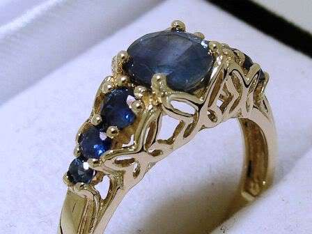 Antique look 9K SOLID Gold NATURAL Sapphire 7-stone ANNIVERSARY Ring