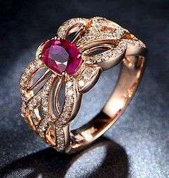 "CERTIFICATE INCLUDED!!" 14K Rose Gold Genuine Natural Diamond Blood Ruby Engagement Ring