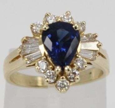 "IN STOCK!!! CERT VALUE R28 600 INLUDED! 14kt yellow gold Ceylon Sapphire & Round & Baguette Diamond