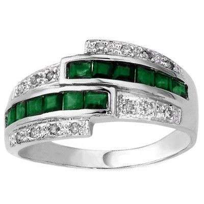 **IN STOCK!!***0.58 CT GENUINE EMERALD & 2 PCS WHITE DIAMOND PLATINUM OVER 0.925 STERLING SILVER RIN