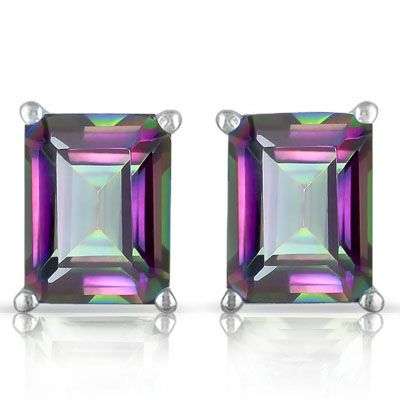 **IN STOCK!!***1.8 CARAT TW (2 PCS) MYSTIC GEMSTONE PLATINUM OVER 0.925 STERLING SILVER EARRINGS