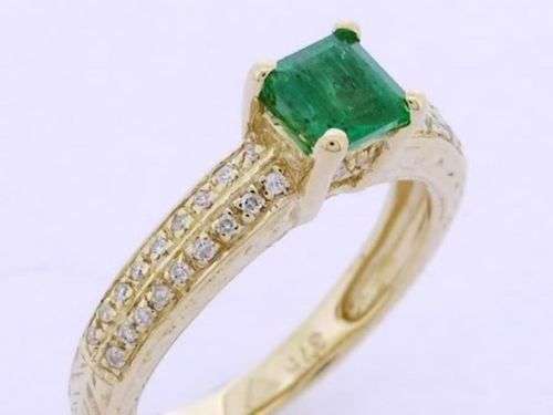 Genuine 9K SOLID Gold NATURAL Emerald & Diamond Engagement Ring size N
